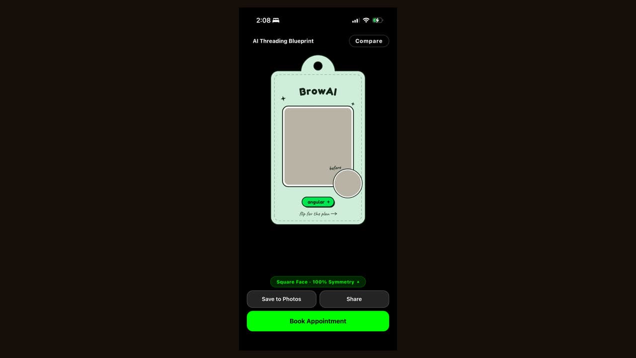 BrowAI beta: the consultation screen with a mapped client card